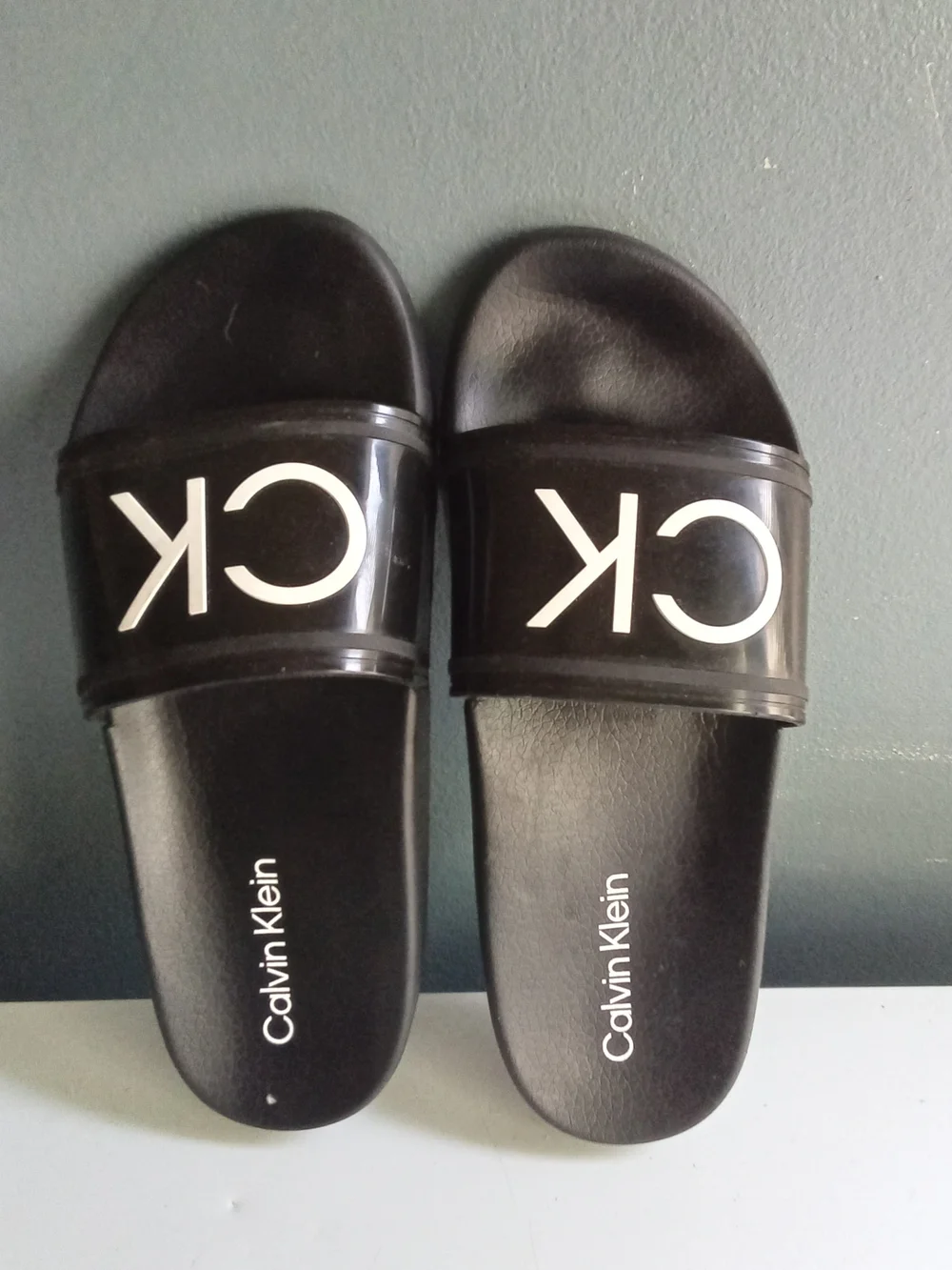 Calvin Klein Mens Black White CK Logo Slide Sandals Slip On Shoes‎